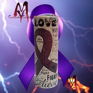 Cancer Awareness Purple Ribbon Theme Custom Skinny Tumbler 20oz Stainless Steel